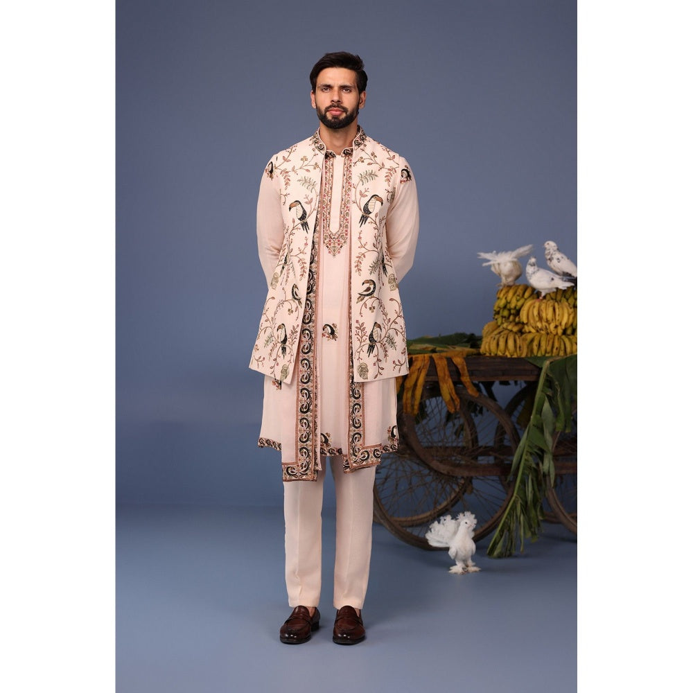 KALPRAAG Pink Viscose Embroidered Kurta Jacket Set