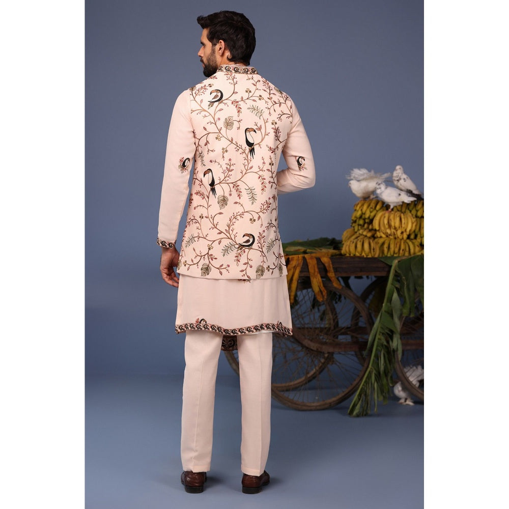 KALPRAAG Pink Viscose Embroidered Kurta Jacket Set