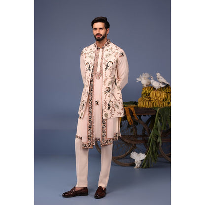 KALPRAAG Pink Viscose Embroidered Kurta Jacket Set