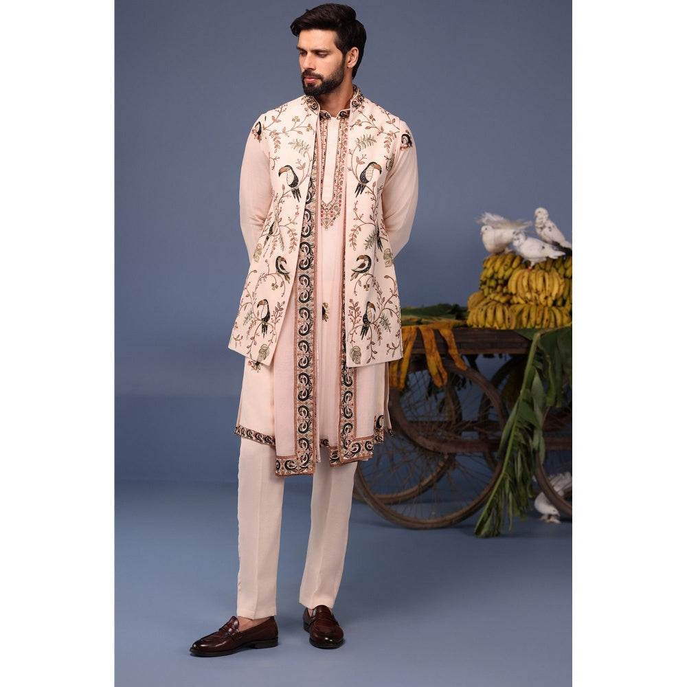 KALPRAAG Pink Viscose Embroidered Kurta Jacket Set