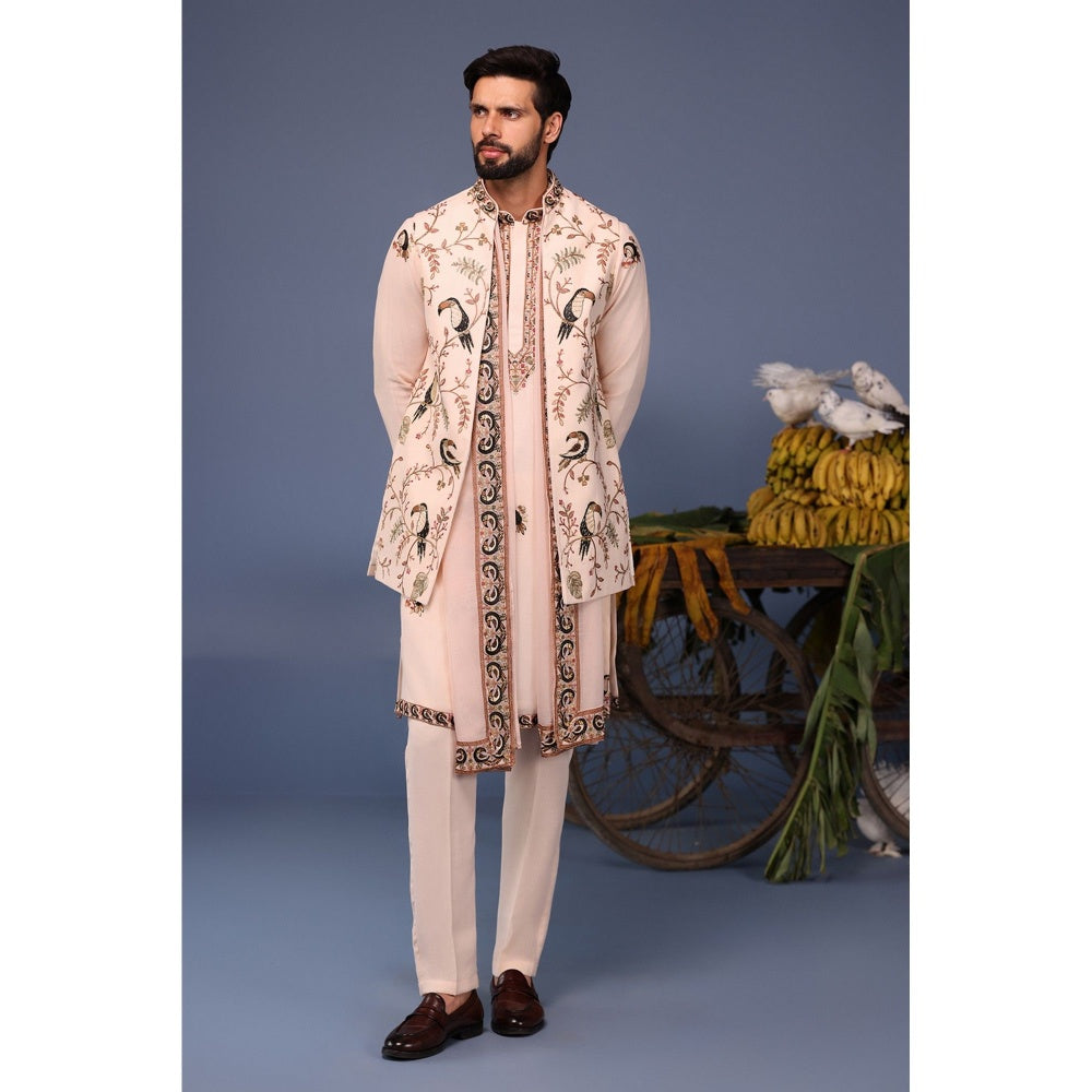 KALPRAAG Pink Viscose Embroidered Kurta Jacket Set