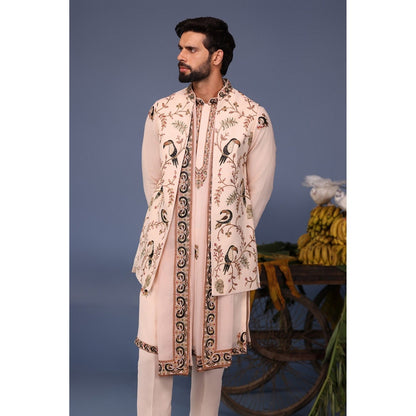 KALPRAAG Pink Viscose Embroidered Kurta Jacket Set