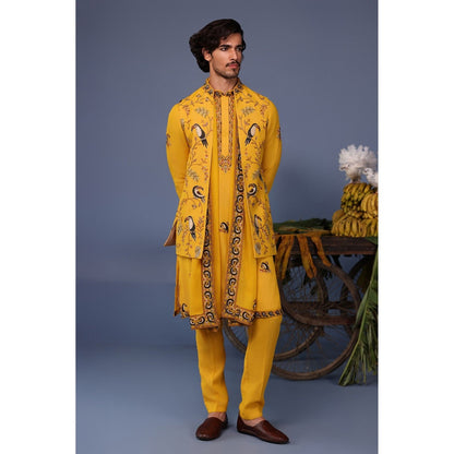 KALPRAAG Yellow Viscose Embroidered Kurta Jacket Set