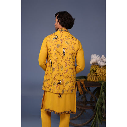 KALPRAAG Yellow Viscose Embroidered Kurta Jacket Set