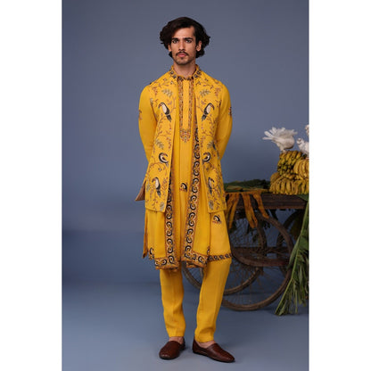 KALPRAAG Yellow Viscose Embroidered Kurta Jacket Set