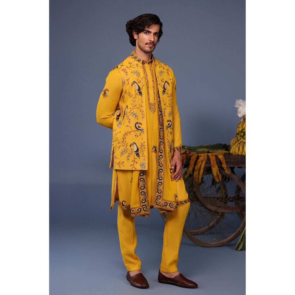 KALPRAAG Yellow Viscose Embroidered Kurta Jacket Set