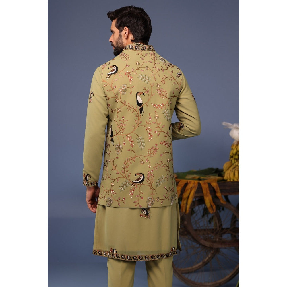 KALPRAAG Green Viscose Embroidered Kurta Jacket Set