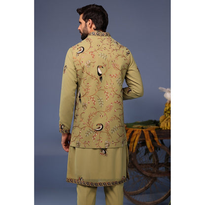 KALPRAAG Green Viscose Embroidered Kurta Jacket Set