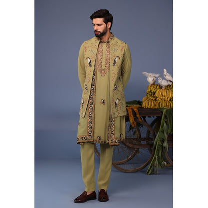 KALPRAAG Green Viscose Embroidered Kurta Jacket Set