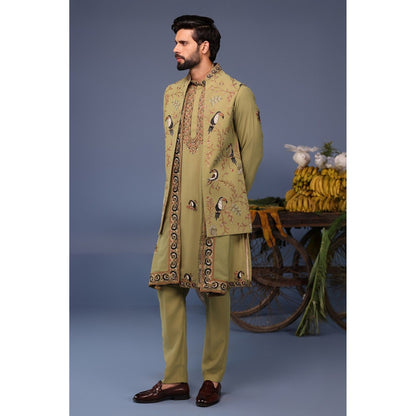 KALPRAAG Green Viscose Embroidered Kurta Jacket Set