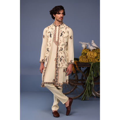KALPRAAG Cream Viscose Embroidered Kurta Jacket Set