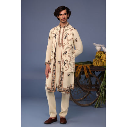 KALPRAAG Cream Viscose Embroidered Kurta Jacket Set