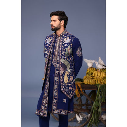 KALPRAAG Navy Blue Viscose Embroidered Kurta Jacket Set