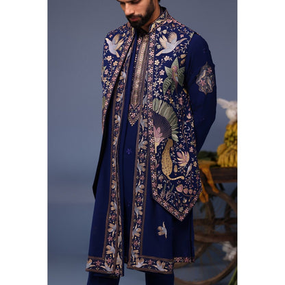 KALPRAAG Navy Blue Viscose Embroidered Kurta Jacket Set