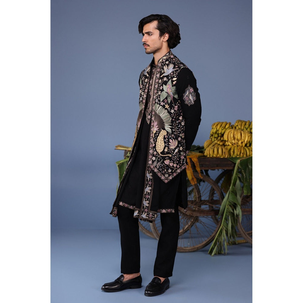 KALPRAAG Black Viscose Embroidered Kurta Jacket Set
