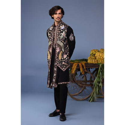 KALPRAAG Black Viscose Embroidered Kurta Jacket Set