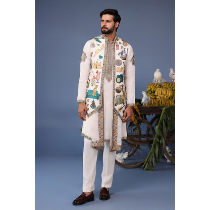 KALPRAAG Ivory Viscose Embroidered Kurta Jacket Set