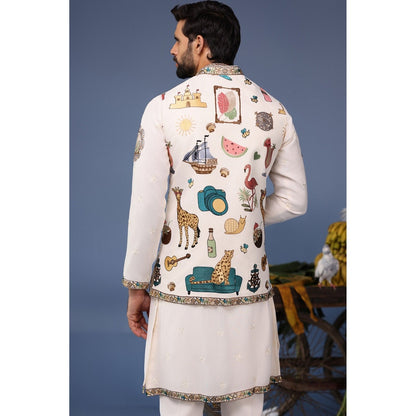 KALPRAAG Ivory Viscose Embroidered Kurta Jacket Set