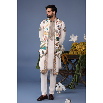 KALPRAAG Ivory Viscose Embroidered Kurta Jacket Set
