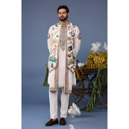 KALPRAAG Ivory Viscose Embroidered Kurta Jacket Set