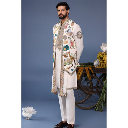 KALPRAAG Ivory Viscose Embroidered Kurta Jacket Set
