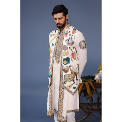KALPRAAG Ivory Viscose Embroidered Kurta Jacket Set