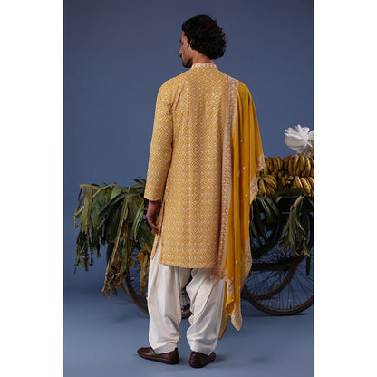 KALPRAAG Yellow Viscose Embroidered Kurta with Salwar and Dupatta