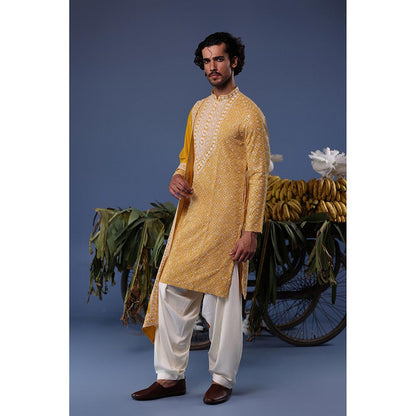 KALPRAAG Yellow Viscose Embroidered Kurta with Salwar and Dupatta