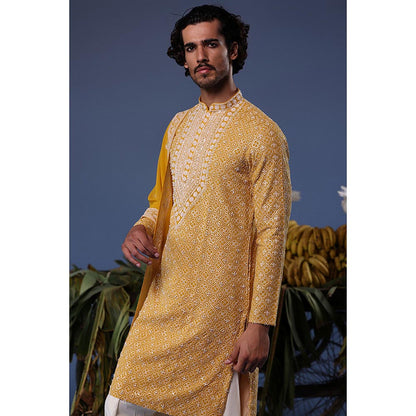 KALPRAAG Yellow Viscose Embroidered Kurta with Salwar and Dupatta