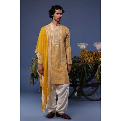 KALPRAAG Yellow Viscose Embroidered Kurta with Salwar and Dupatta