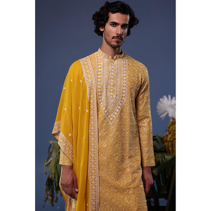 KALPRAAG Yellow Viscose Embroidered Kurta with Salwar and Dupatta