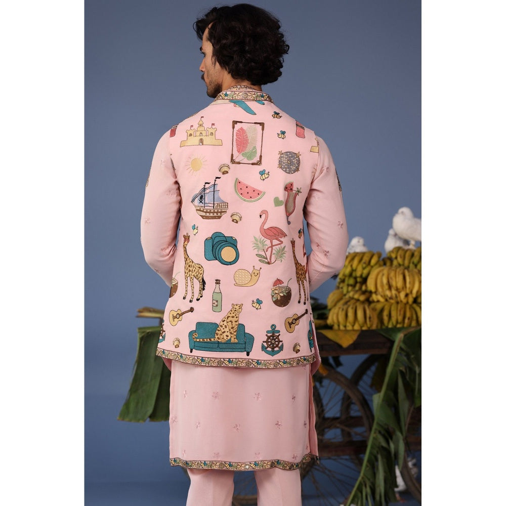 KALPRAAG Pink Viscose Embroidered Kurta Jacket Set