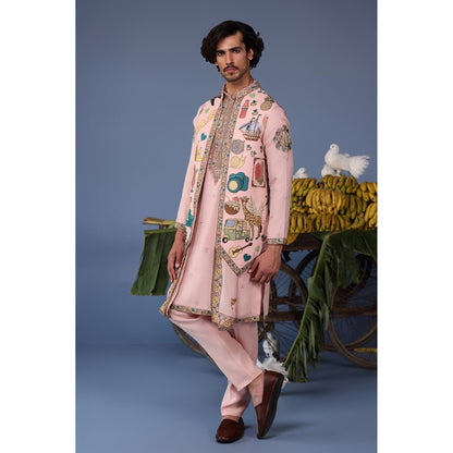 KALPRAAG Pink Viscose Embroidered Kurta Jacket Set