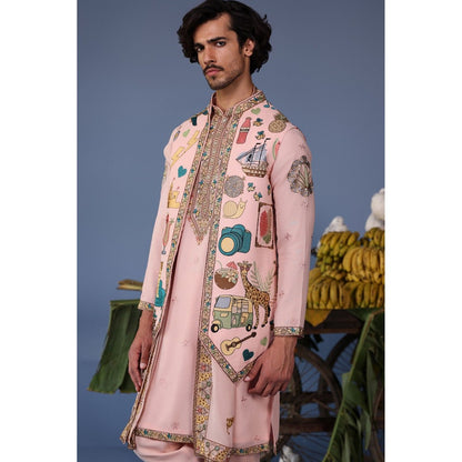KALPRAAG Pink Viscose Embroidered Kurta Jacket Set