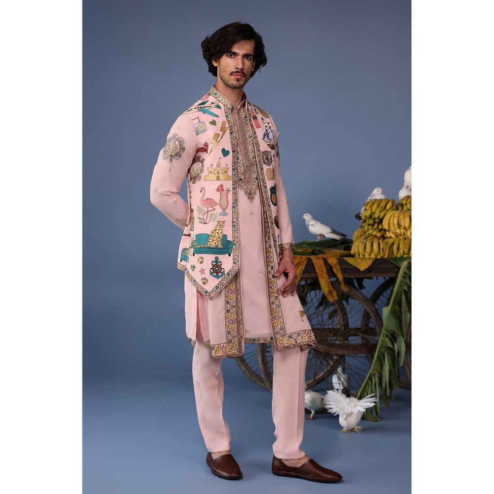 KALPRAAG Pink Viscose Embroidered Kurta Jacket Set