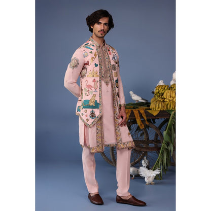 KALPRAAG Pink Viscose Embroidered Kurta Jacket Set