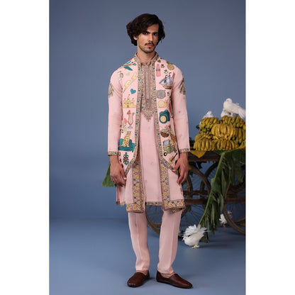 KALPRAAG Pink Viscose Embroidered Kurta Jacket Set