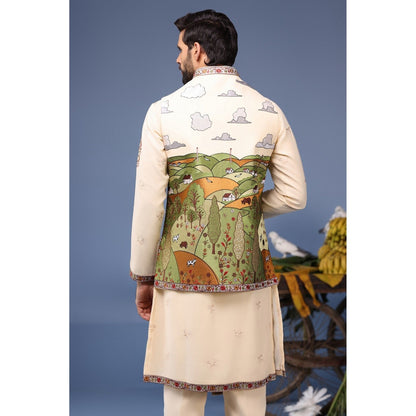 KALPRAAG Ivory Viscose Embroidered Kurta Jacket Set