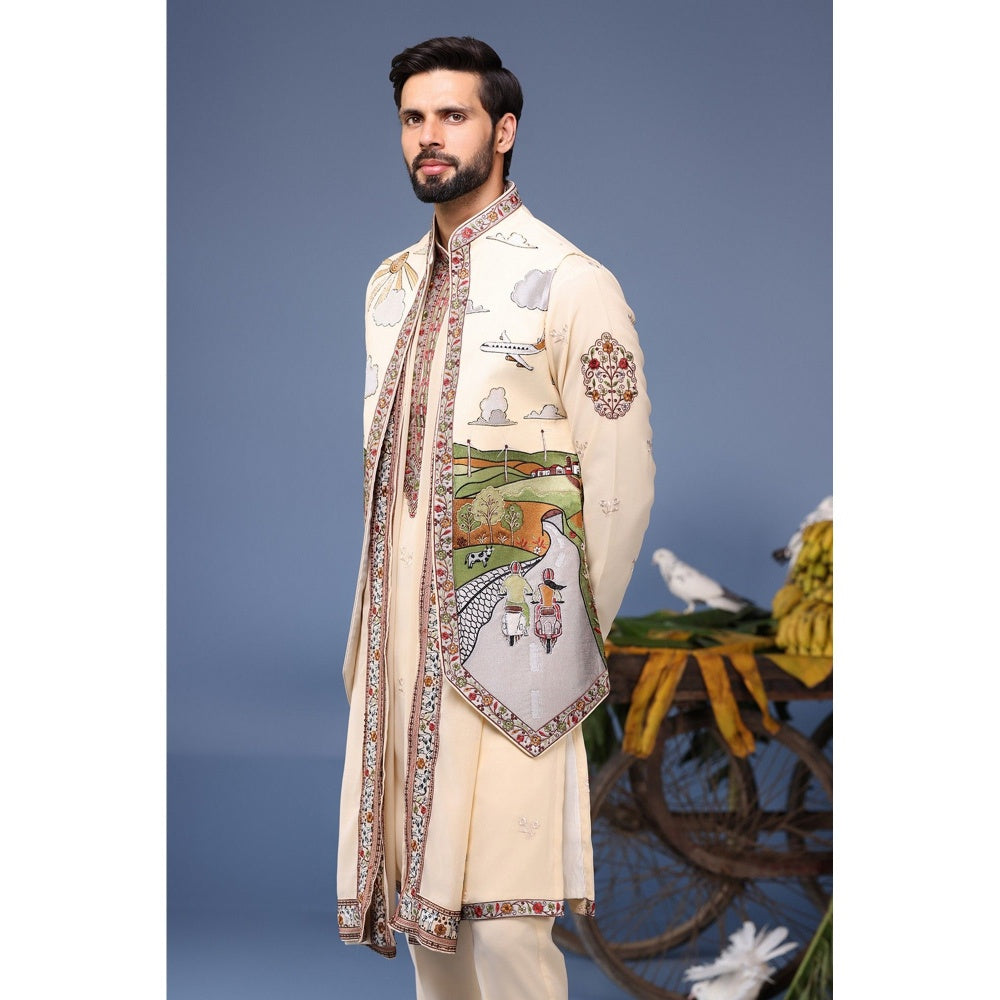 KALPRAAG Ivory Viscose Embroidered Kurta Jacket Set