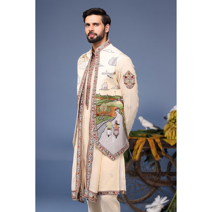 KALPRAAG Ivory Viscose Embroidered Kurta Jacket Set