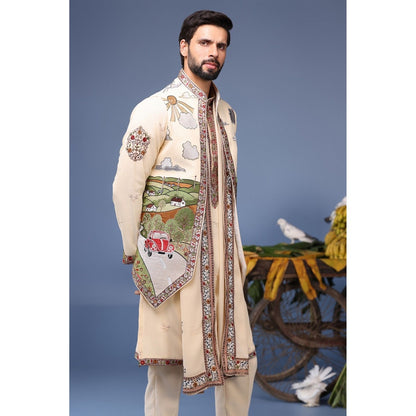 KALPRAAG Ivory Viscose Embroidered Kurta Jacket Set