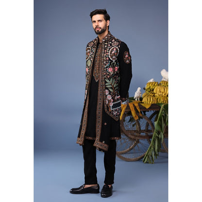 KALPRAAG Black Viscose Embroidered Kurta Jacket Set