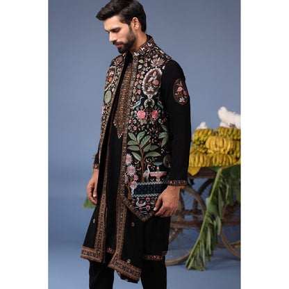 KALPRAAG Black Viscose Embroidered Kurta Jacket Set