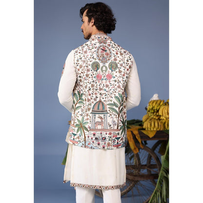 KALPRAAG Pink Viscose Embroidered Kurta Jacket Set