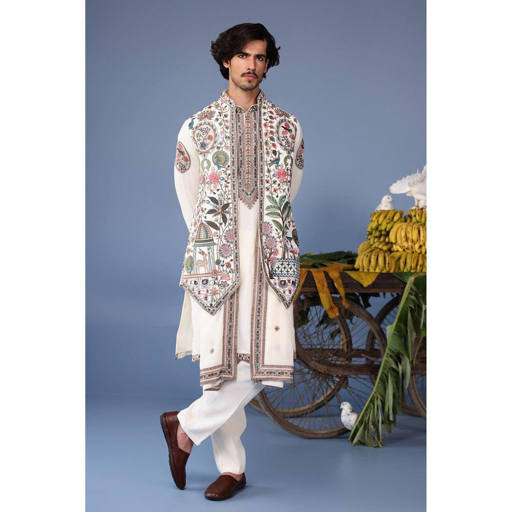 KALPRAAG Pink Viscose Embroidered Kurta Jacket Set