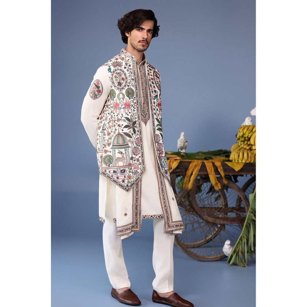 KALPRAAG Pink Viscose Embroidered Kurta Jacket Set