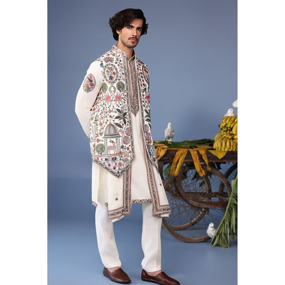 KALPRAAG Pink Viscose Embroidered Kurta Jacket Set