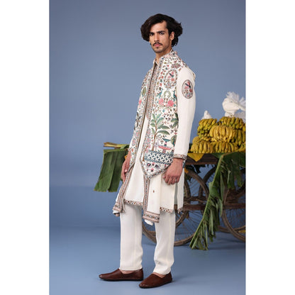 KALPRAAG Pink Viscose Embroidered Kurta Jacket Set