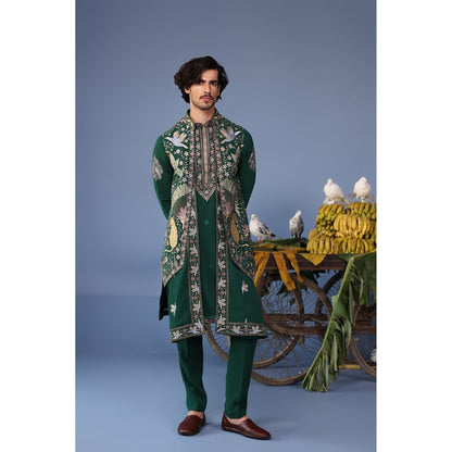 KALPRAAG Green Viscose Embroidered Kurta Jacket Set