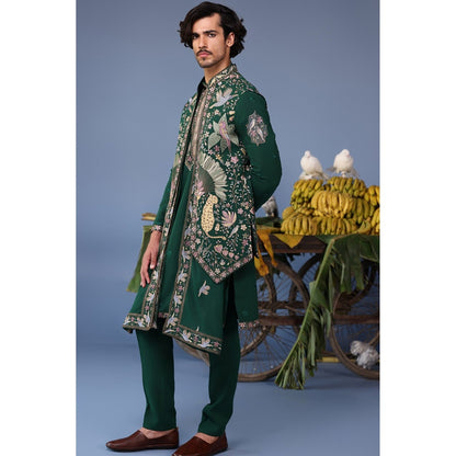 KALPRAAG Green Viscose Embroidered Kurta Jacket Set